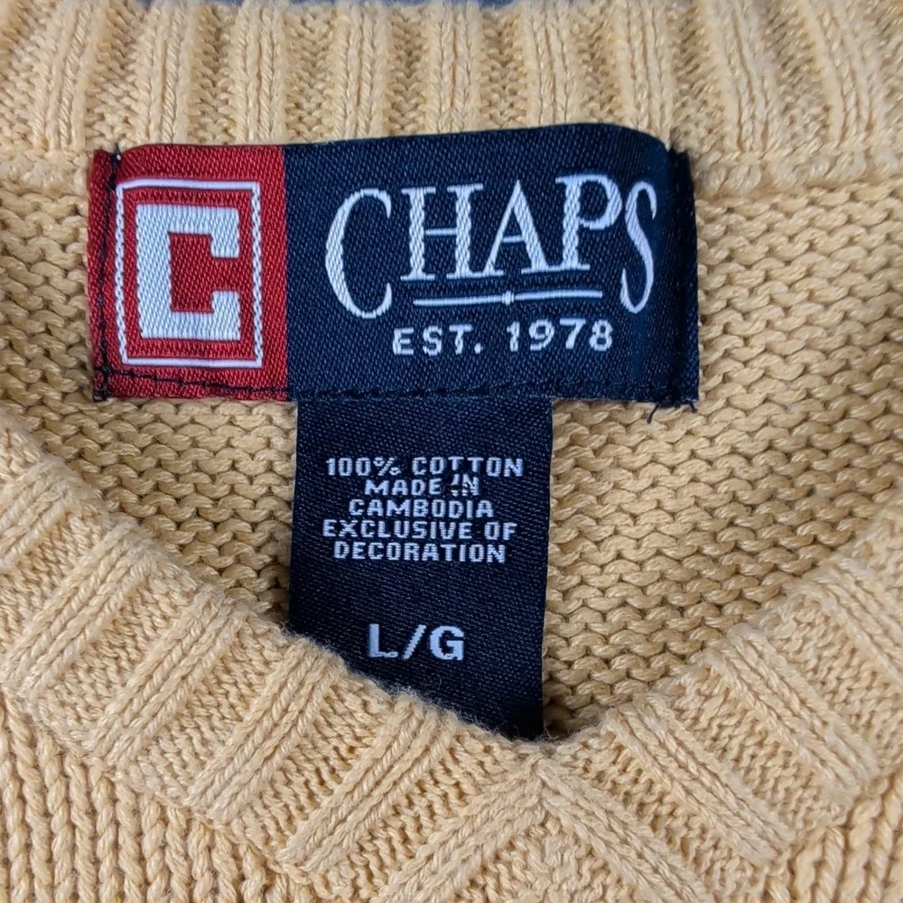 Y2K CHAPS V Neck Sweater Vest Mens Sz L Golf Cotton Knit Logo Yellow Streetwear